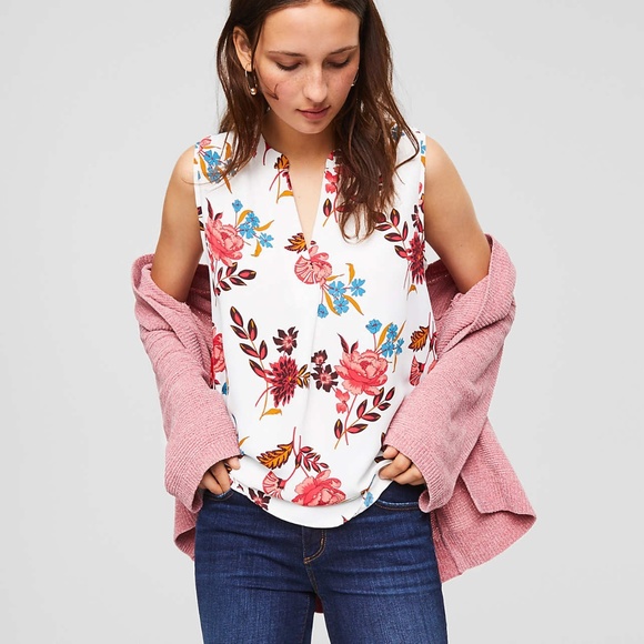 LOFT Tops - LOFT WILDFLOWER PLEATED MIXED MEDIA SHELL S